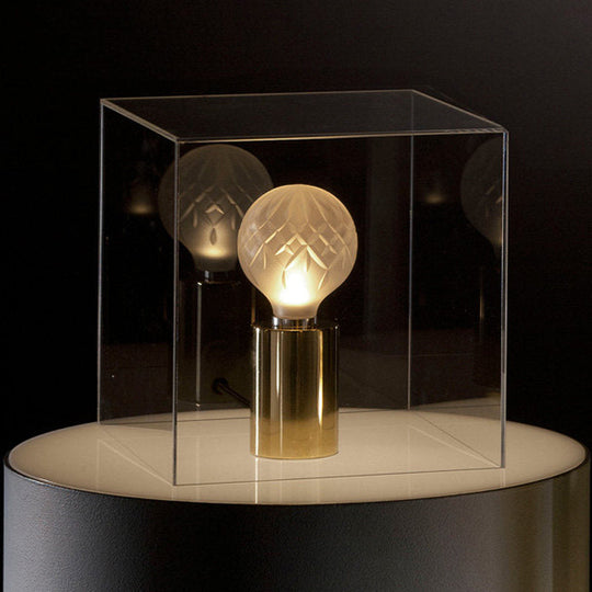 Led Sphere Task Light - Modern Clear Glass Nightstand Lamp With Metal Base In Gold Finish