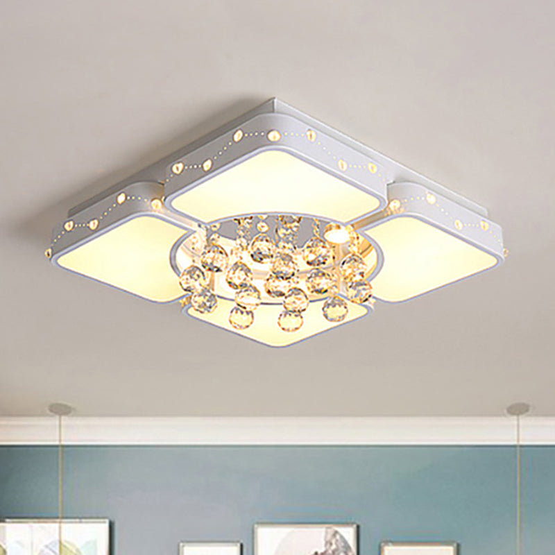 Modern Metal Led Flushmount Lamp With Crystal Ball - White Ceiling Light Fixture