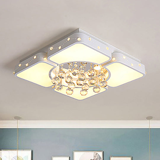 Modern Metal Led Flushmount Lamp With Crystal Ball - White Ceiling Light Fixture (19.5/23.5/35.5 W)