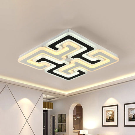 Modern Led Flush Mount Ceiling Light With Acrylic Maze Shade - Black Finish Warm/White/Second Gear
