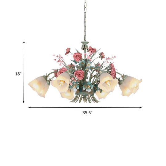 Green Metal Chandelier Light Fixture - Countryside Rose Down Lighting For Living Room (5/8 Bulbs)