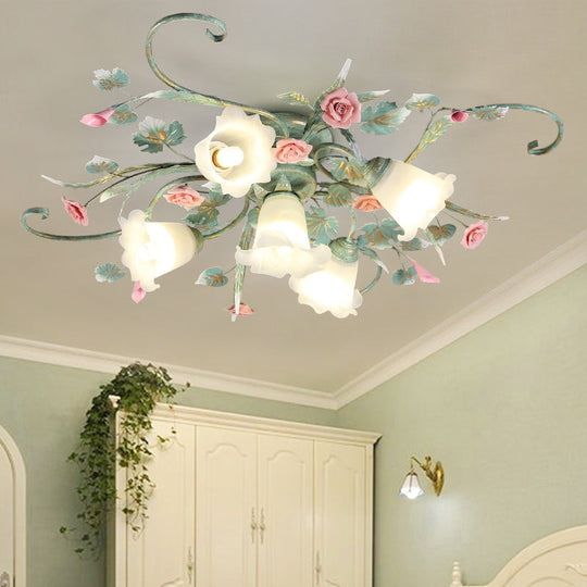Blue Metal Floral Ceiling Fixture: Pastoral Semi Flush Mount Light With 4/5/9 Lights For Living