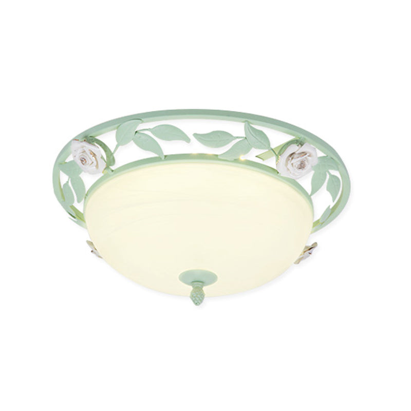 15’/19’ Korean Flower Metal Bowl Ceiling Light - 1 Head Flush Mount Fixture In Pink/Blue/Green
