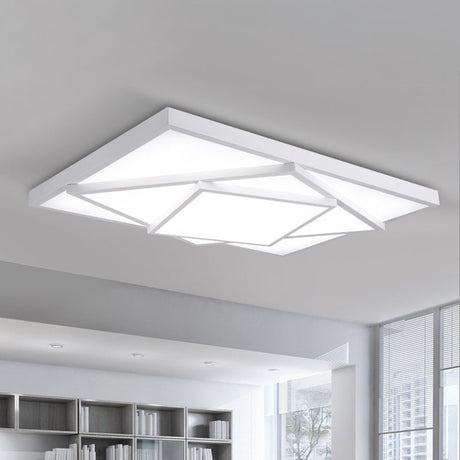 Modern Metal Led Flush Mount Ceiling Light Fixture For Living Room - Black/White Rectangle/Square