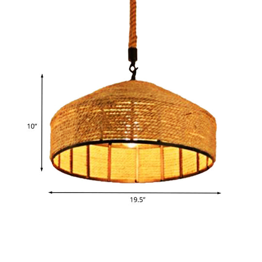 Beige Pendant Light Fixture - Hand-Woven Mongolian Yurts Design With Antiqued Rope