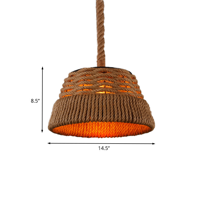 Hand Woven Industrial Tapered Hanging Light Kit - Unique 1 Head Rope Pendant Lamp For Restaurants