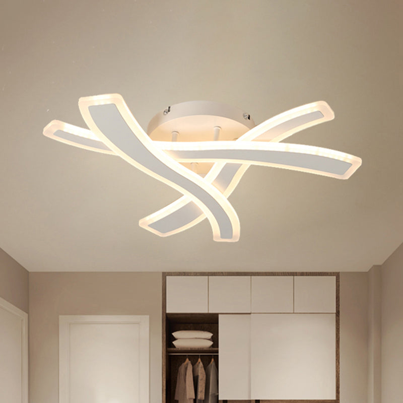 Modern Semi - Flush Acrylic Led Ceiling Light For Bedroom - Crossed Line Design Warm/White