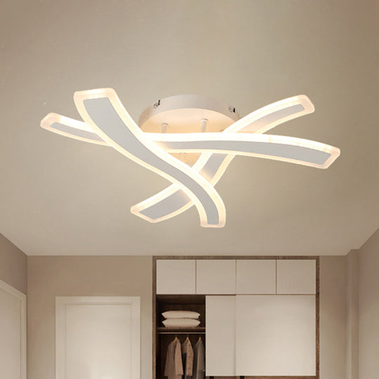 Modern Semi - Flush Acrylic Led Ceiling Light For Bedroom - Crossed Line Design Warm/White