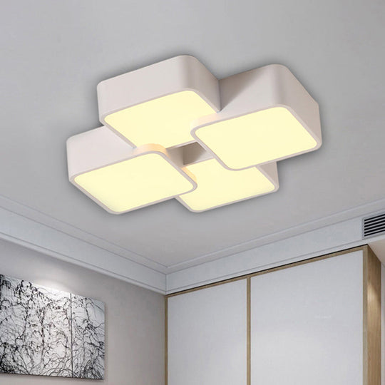 Modern Acrylic Flush Ceiling Light With Square Design - 4/6 Lights White Finish In Warm/White