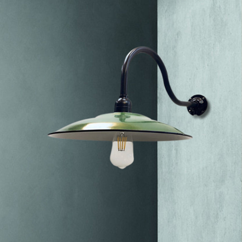Vintage-Style Green Metallic Sconce Lighting For Dining Room - 1 Head Saucer Wall Light 12/14 Width