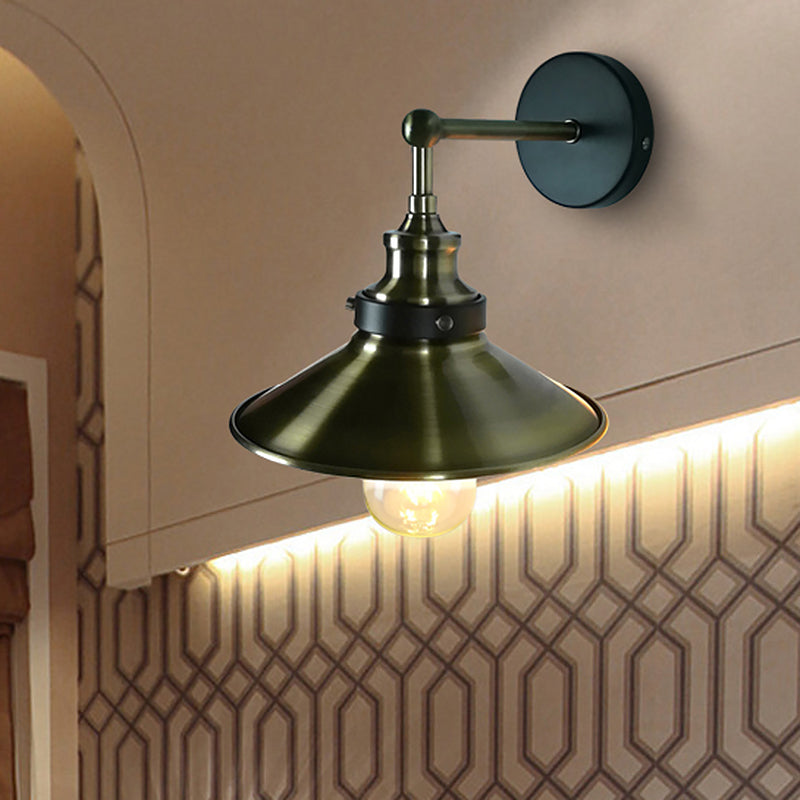 Vintage Iron Bronze Wall Light Sconce - Saucer Shade 1-Bulb Stylish Mounted Lamp For Farmhouse