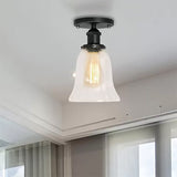 Industrial Flared Glass Semi Flush Mount Light With Clear Bulb In Black/Bronze/Copper