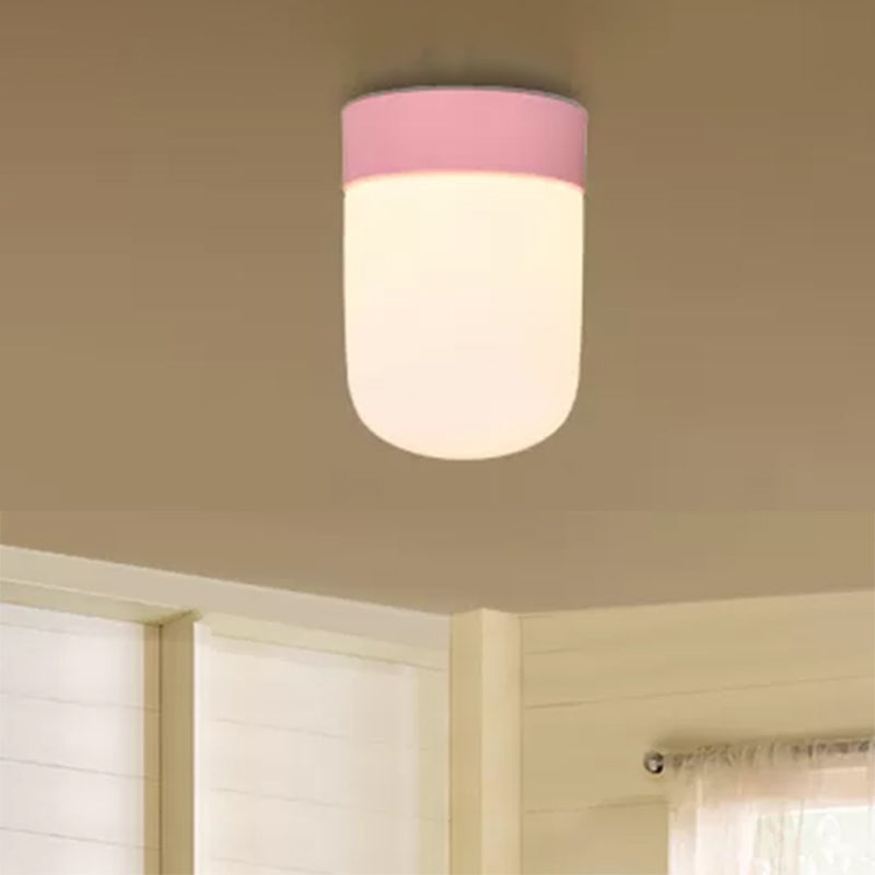 Modernist Metal & Frosted Glass Flush Mount Light - Pink/Gray Ceiling Lighting