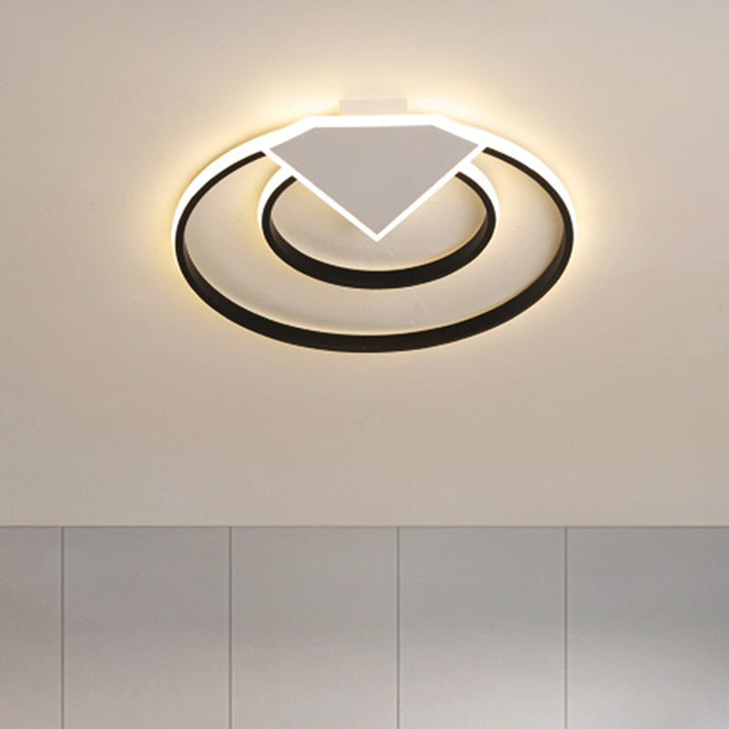 Modern Black Flush Mount Ceiling Light: Double Ring Led Indoor Lighting - Warm/White Light