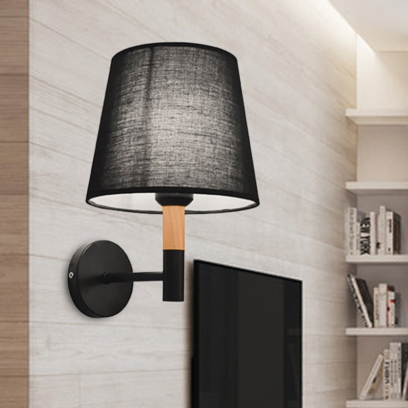 Modern Tapered Wall Sconce Light - 1 Head Fabric For Bedroom Black/White