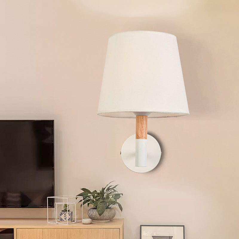 Modern Tapered Wall Sconce Light - 1 Head Fabric For Bedroom Black/White