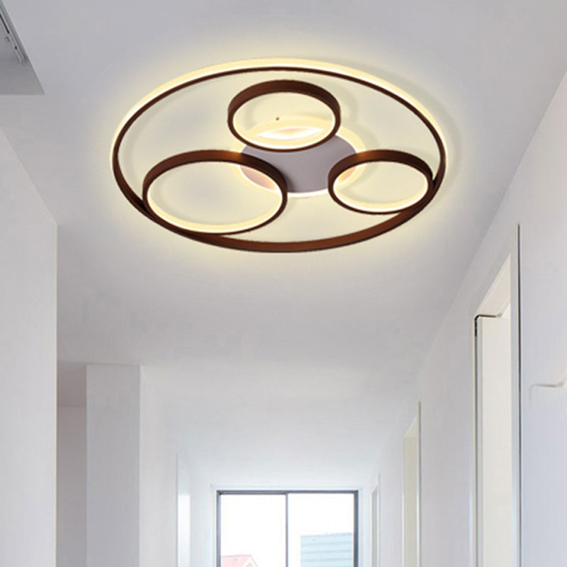 Minimalist Metal Led Flush Mount Ceiling Light In Brown With Multi Ring Design Warm/White Multiple