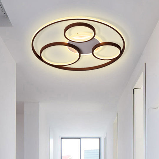 Minimalist Metal Led Flush Mount Ceiling Light In Brown With Multi Ring Design Warm/White Multiple