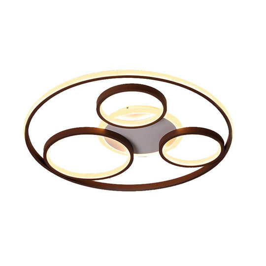 Minimalist Metal Led Flush Mount Ceiling Light In Brown With Multi Ring Design Warm/White Multiple