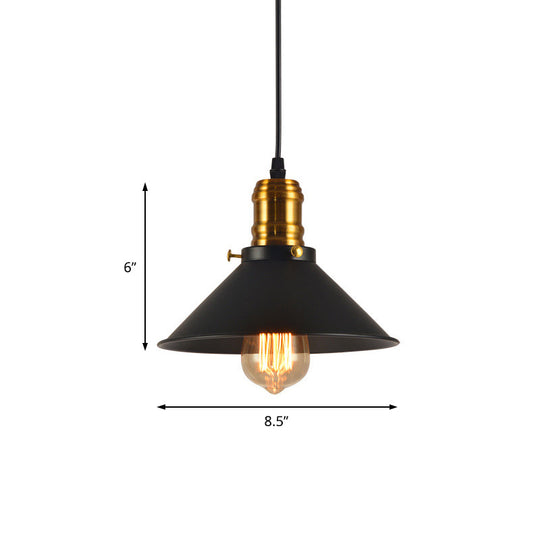 Industrial Tapered Pendant Light - 8.5’/10’/12’ Wide 1-Light Metal Hanging Lamp In Black For