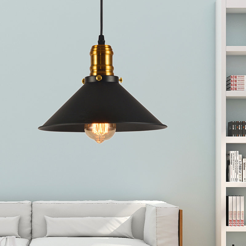 Industrial Tapered Pendant Light - 8.5’/10’/12’ Wide 1-Light Metal Hanging Lamp In Black For