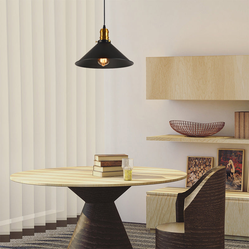 Industrial Tapered Pendant Light - 8.5’/10’/12’ Wide 1-Light Metal Hanging Lamp In Black For