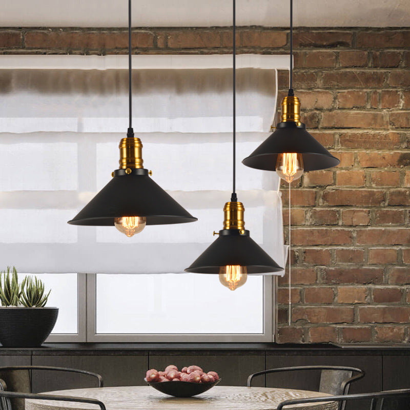 Industrial Tapered Pendant Light - 8.5’/10’/12’ Wide 1-Light Metal Hanging Lamp In Black For