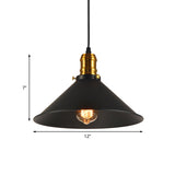 Industrial Tapered Pendant Light - 8.5/10/12 Wide 1-Light Metal Hanging Lamp In Black For