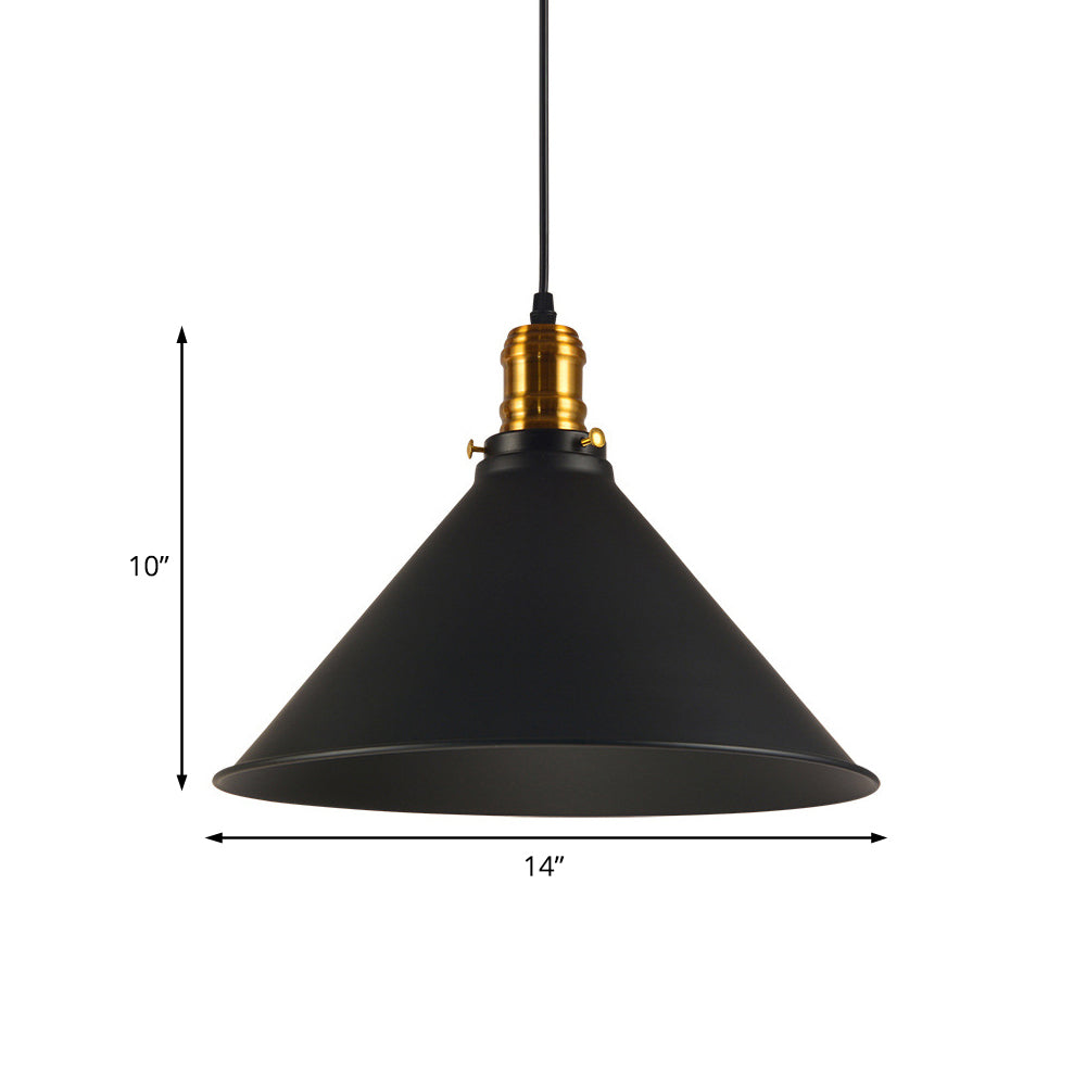 Industrial Tapered Pendant Light - 8.5’/10’/12’ Wide 1-Light Metal Hanging Lamp In Black For