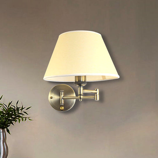 Modern Swing Arm Paper Wall Mount Lamp With Shade - 1 Light White/Beige Sconce For Living Room Beige