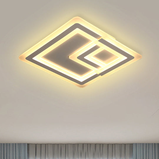 Nordic Square Led Flush Mount Lamp - Multiple Sizes Metal & Acrylic White Ceiling Light In