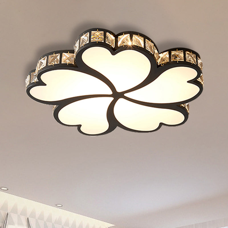 Modern Metal Clover Flush Mount Light With Clear K9 Crystal Led Black/White