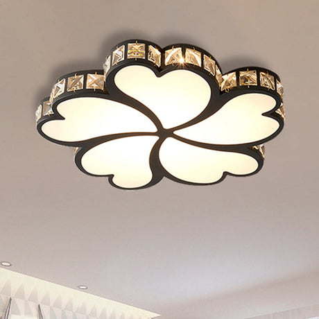 Modern Metal Clover Flush Mount Light With Clear K9 Crystal Led Black/White