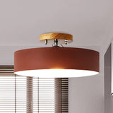 Modern Semi-Mount Drum Light: 1-Light 12 W Metal Fixture In Gray/White/Red/Pink For Living Room