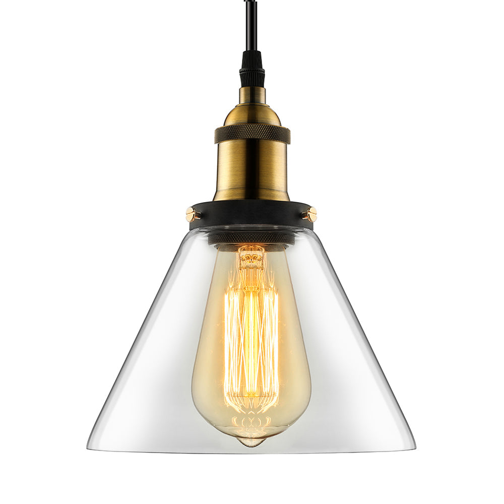Wide Cone Pendant Light - Industrial Grey/Brown/Clear Glass Hang Lamp 5.5’/7’ Bronze