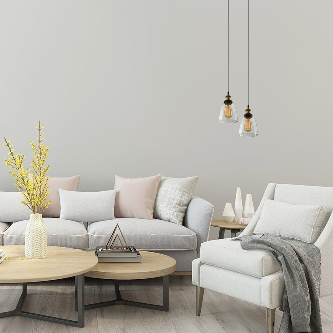 Wide Cone Pendant Light - Industrial Grey/Brown/Clear Glass Hang Lamp 5.5’/7’ Bronze