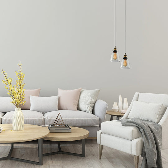 Wide Cone Pendant Light - Industrial Grey/Brown/Clear Glass Hang Lamp 5.5’/7’ Bronze