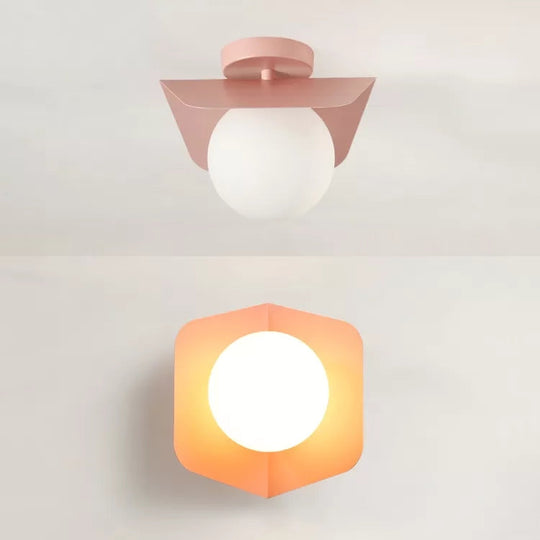 Macaron Loft Flush Mount Light: Orb Shade Frosted Glass 1-Bulb Ceiling Fixture For Hallway