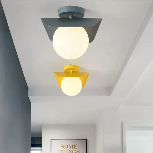 Macaron Loft Flush Mount Light: Orb Shade Frosted Glass 1-Bulb Ceiling Fixture For Hallway