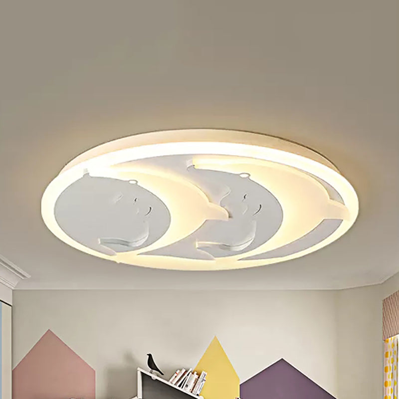 Kid’s Room Dolphin Led Flush Ceiling Light In White / 16’