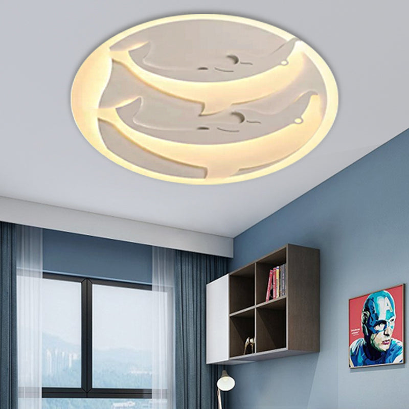 Kids Room Dolphin Led Flush Ceiling Light In White