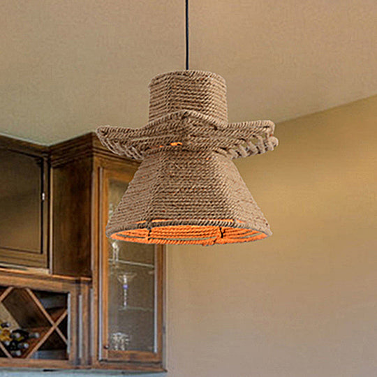 Antiqued Beige Rope Pendant Light For Restaurant Decor - Stylish Single Head Ceiling Lamp Fixture