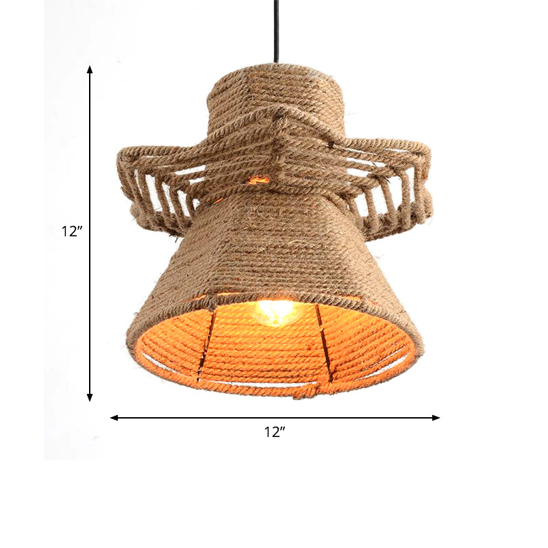 Antiqued Beige Rope Pendant Light For Restaurant Decor - Stylish Single Head Ceiling Lamp Fixture