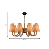 Beige Ceiling Chandelier With Antiqued Rope Design And Fabric Shade