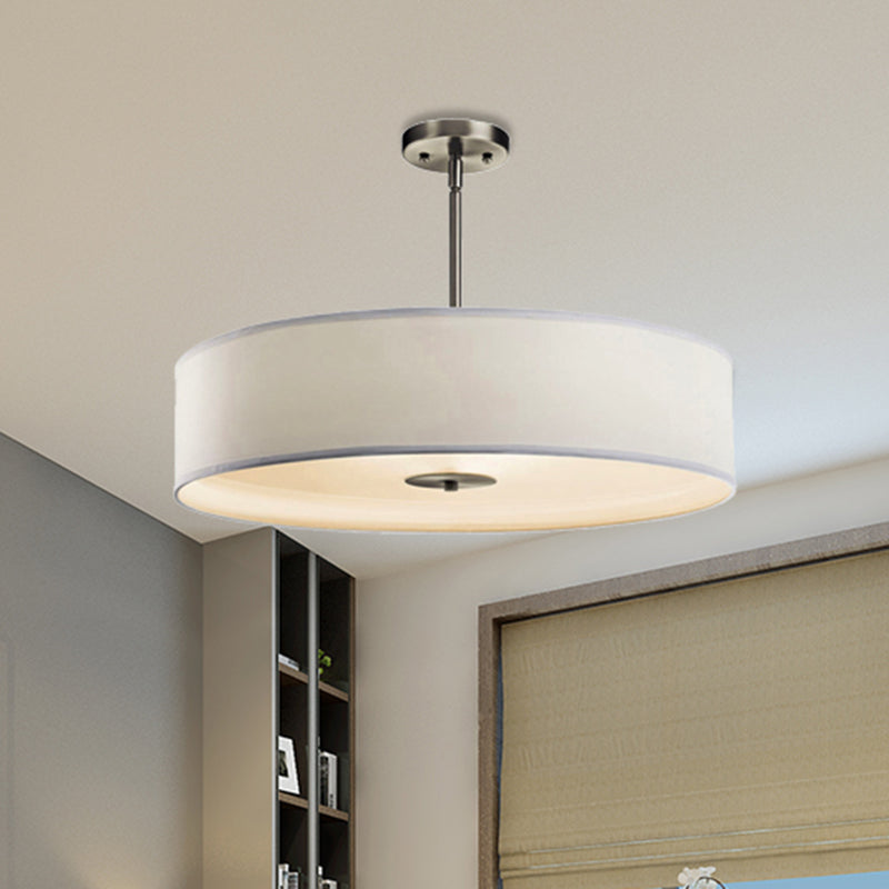 Modern White Fabric Drum Pendant Light With Led Available In 3 Sizes