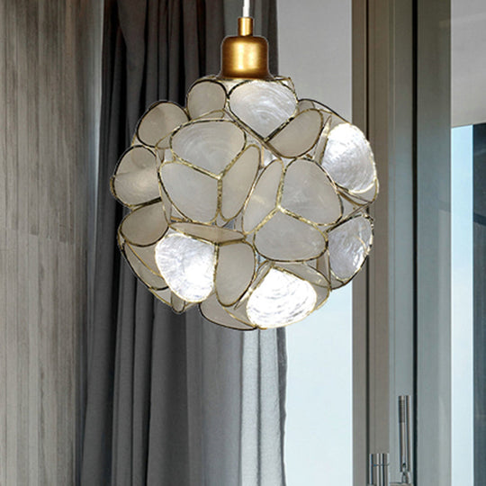 Modern Shell Pendant Light - Globe Suspension White/Beige 1-Light