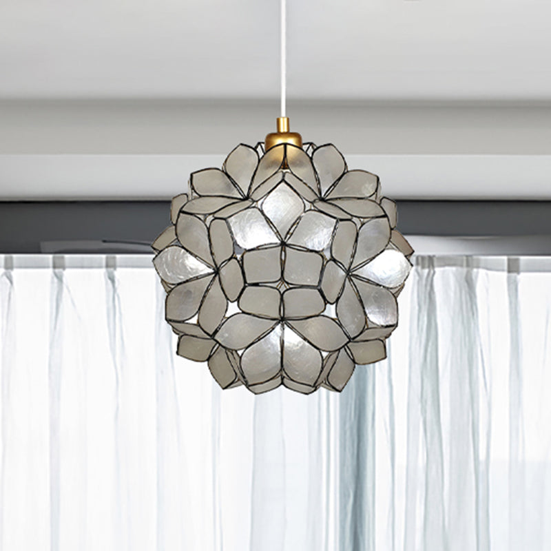 Modern Shell Pendant Light - Globe Suspension White/Beige 1-Light