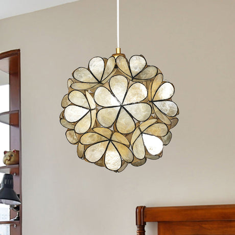 Modern Shell Pendant Light - Globe Suspension White/Beige 1-Light