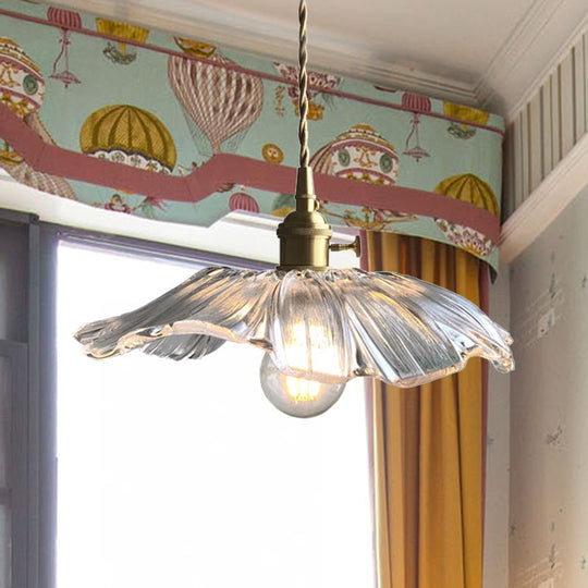 Lotus Leaf Pendant Light - Modern Style Transparent Glass 1-Light Hanging Lamp For Balcony