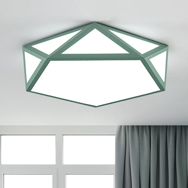 Kid Bedroom Macaron Acrylic Pentagon Ceiling Light With Metal Guard - Space-Saving Loft Mount